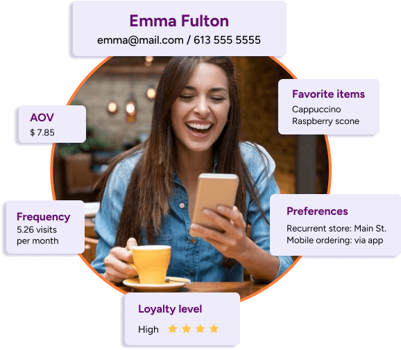 Girl smiling while she use the customer loyalty app for rewards programs by Spoonity