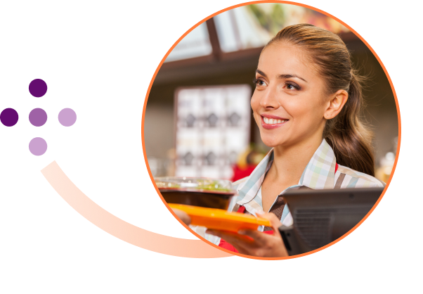 Waitress smiling while delivering food - Spoonity, the customer loyalty experts