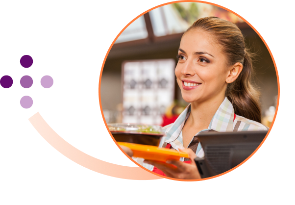 Waitress smiling while delivering food - Spoonity, the customer loyalty experts