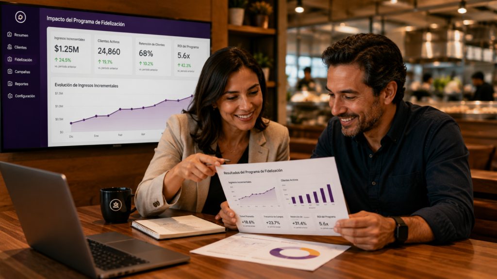 Equipo Directivo Revisando Resultados Financieros Positivos De Su Programa De Fidelizacio N