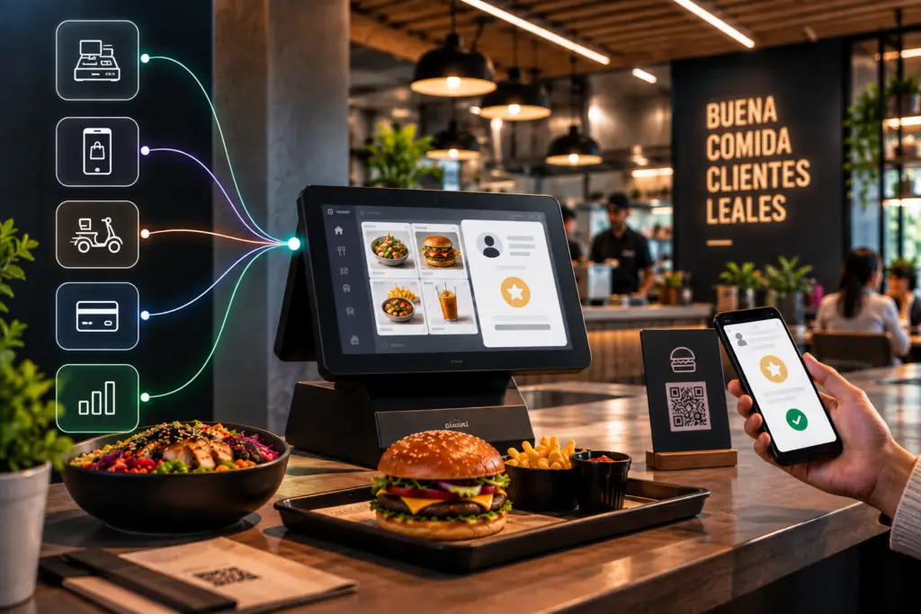 Punto de venta para cadenas de restaurantes conectado con canales digitales, pagos y analítica para integrar un programa de lealtad.