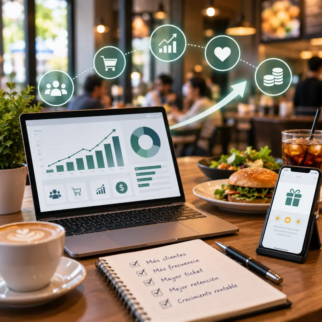 Análisis de datos de un programa de lealtad para restaurantes que integra ventas, clientes, frecuencia, retención y medición del crecimiento rentable.