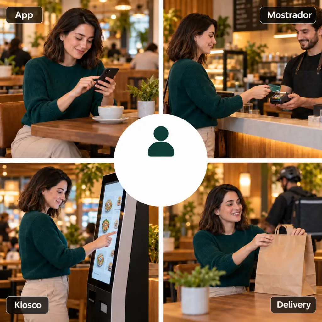 El mismo cliente registrado por separado en app, mostrador, kiosco y delivery